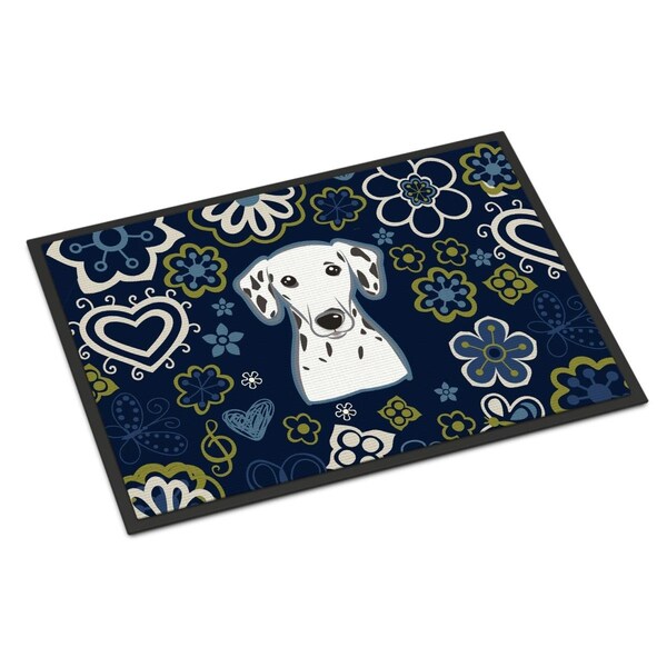 Carolines Treasures 24 x 36 in. Blue Flowers Dalmatian Indoor or Outdoor Mat BB5061JMAT - main